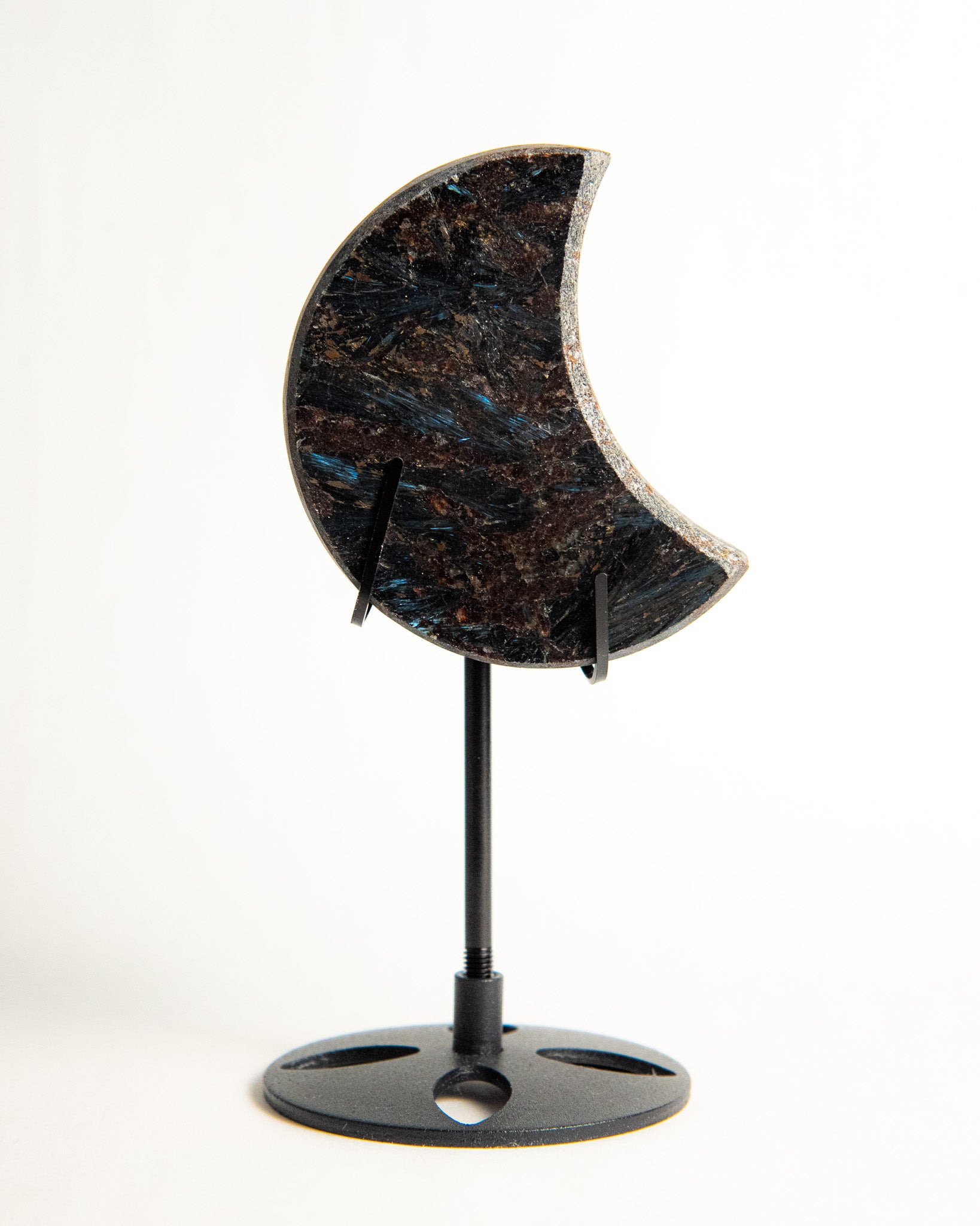 Firework Stone (Arfvedsonite) Moon on Stand