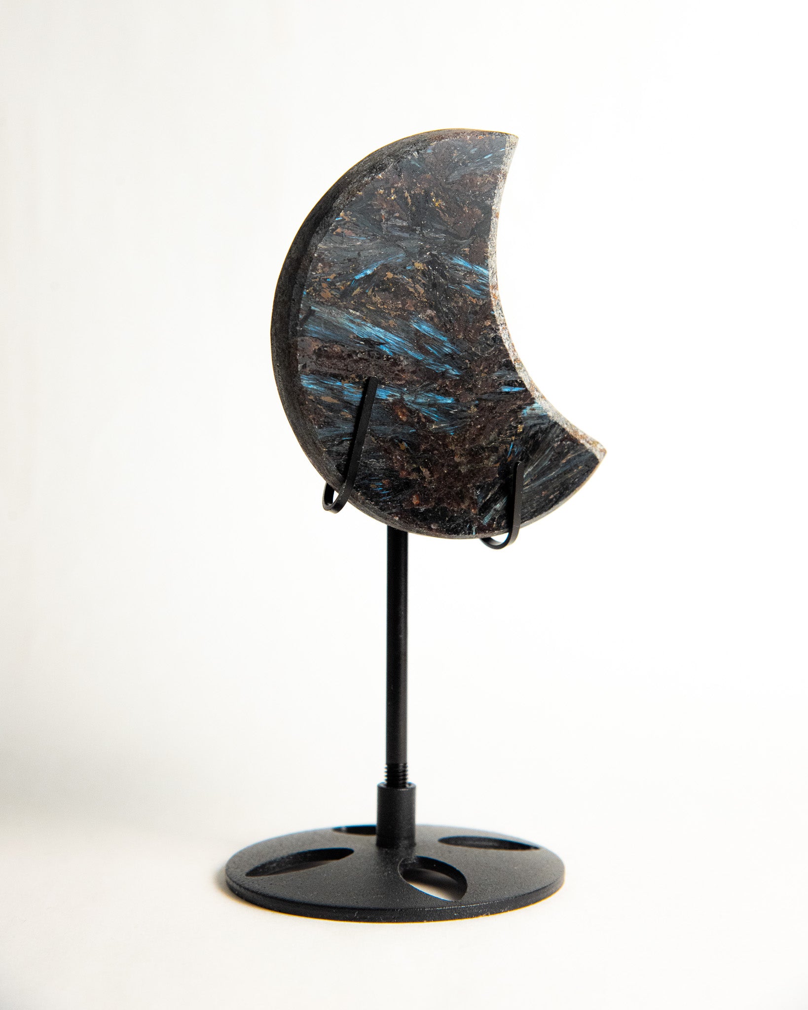 Firework Stone (Arfvedsonite) Moon on Stand